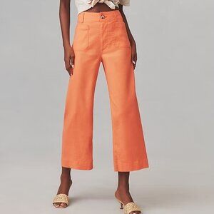 Anthropologie The Colette Cropped Wide-Leg Pants by Maeve Linen Edition 34